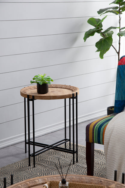 21.5" x 24" Round Side Table With Wood Top, End Table for Living Room Bedroom