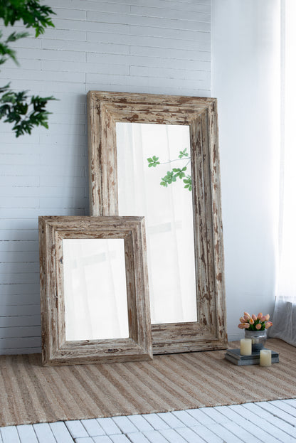 39x3.5x75" Full Length Rectangle Floor Mirror with Distressed Wood Frame