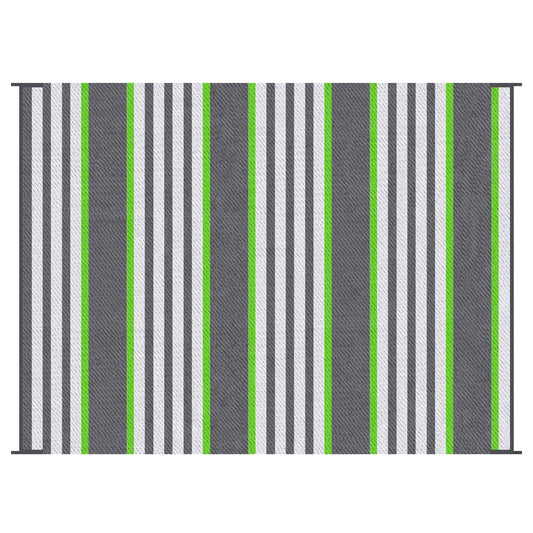 Outsunny Reversible Outdoor Rug Carpet, 9' x 12' Waterproof Plastic Straw Rug, Portable RV Camping Rugs with Carry Bag, Large Floor Mat for Backyard, Deck, Picnic, Beach, Green & Gray Striped