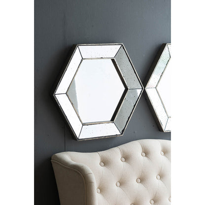 21" x 18" Hexagon Wall Mirror with Traditional Silver Finish, Home Decor Accent Mirror for Living Room, Entryway, Bedroom