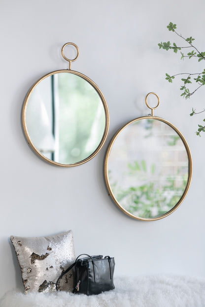 22" x 28" Circle Wall Mirror with Gold Iron Frame, Accent Mirror for Living Room, Entryway, Office