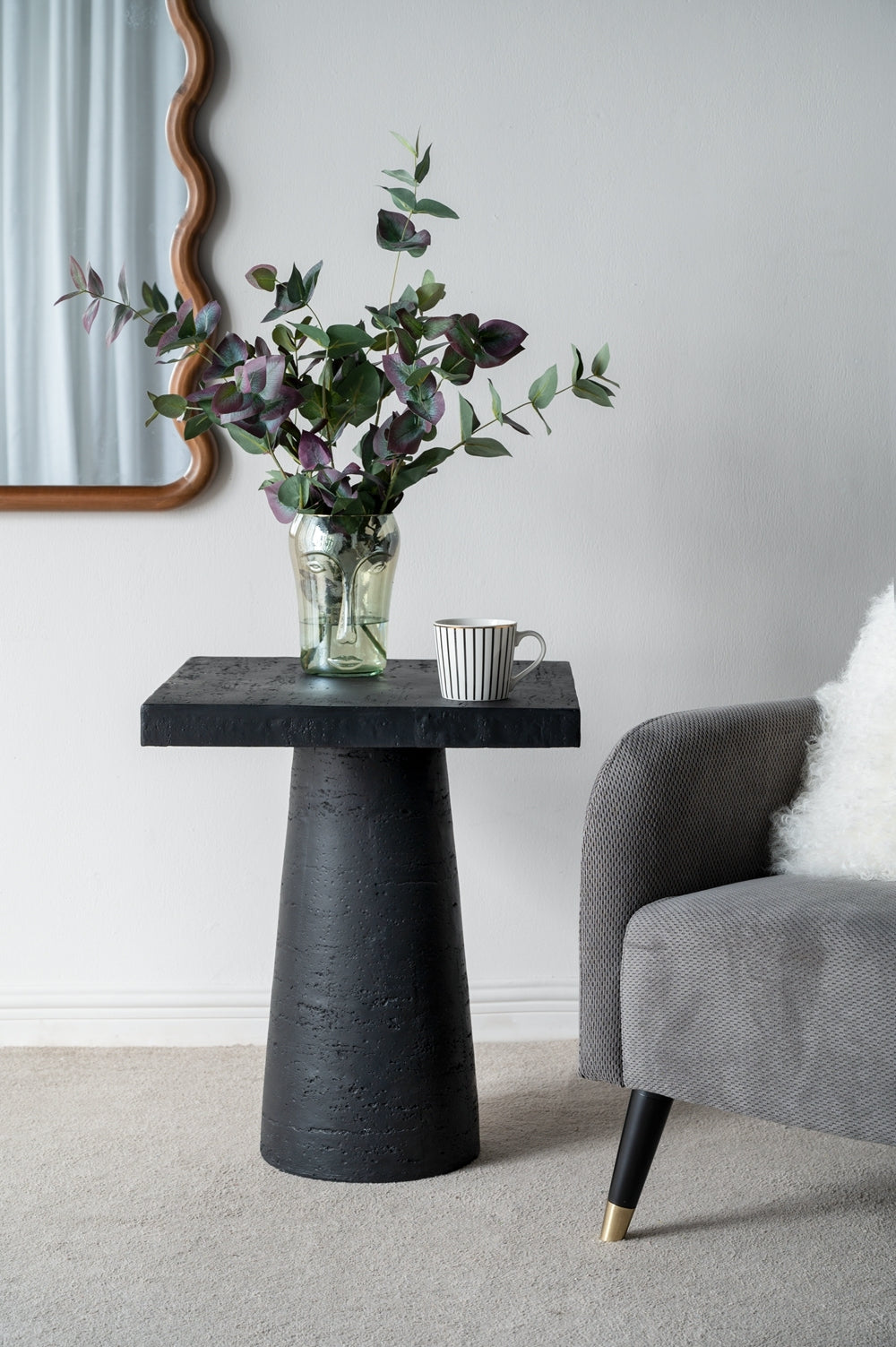 20x20x24" Black Square Side Table with Pedestal Base