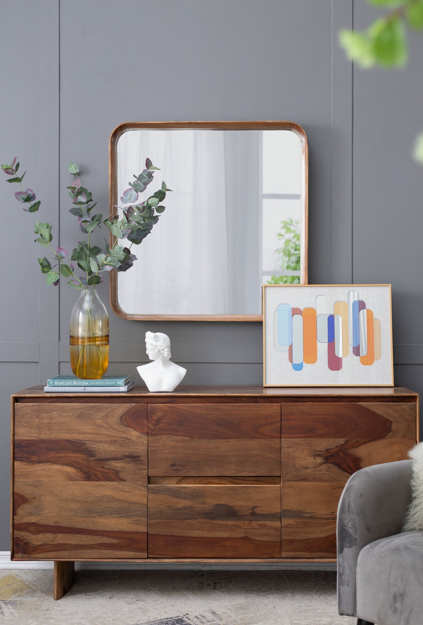 32"x32" Square Mirror with Wood Frame, Wall Mirror for Living Room Bathroom Entryway