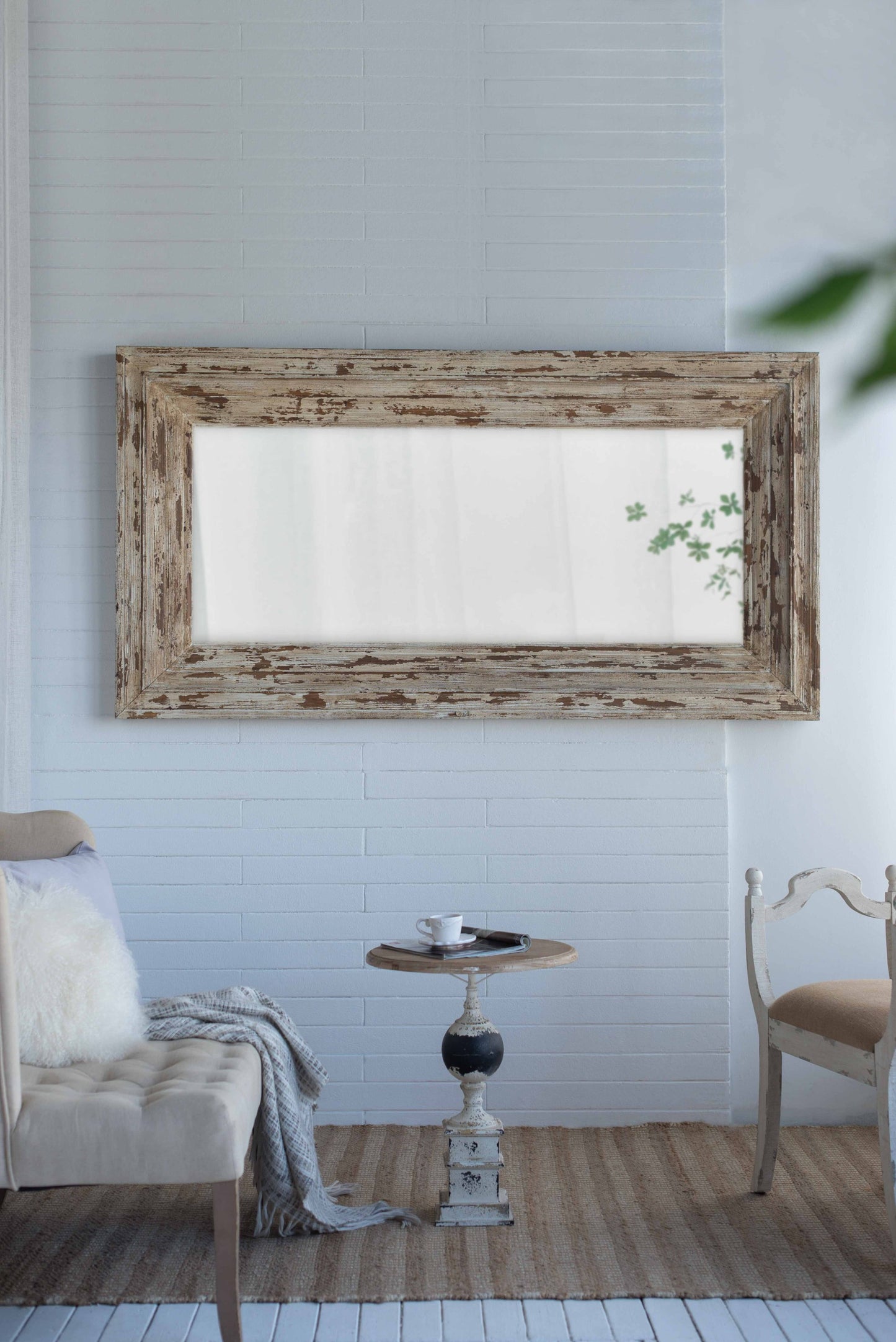 39x3.5x75" Full Length Rectangle Floor Mirror with Distressed Wood Frame