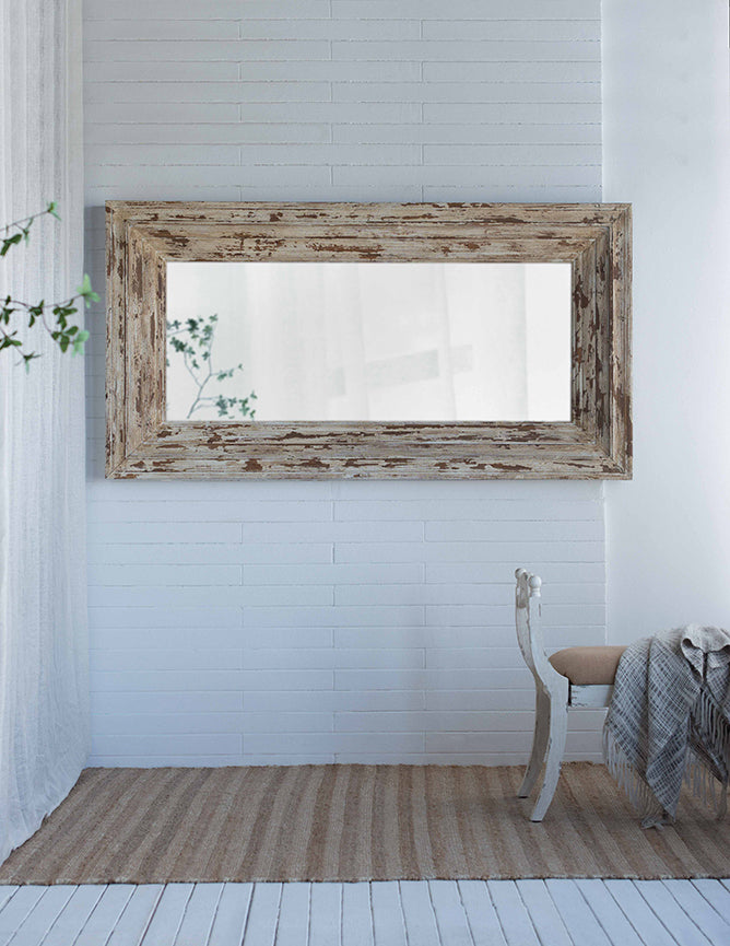 39x3.5x75" Full Length Rectangle Floor Mirror with Distressed Wood Frame