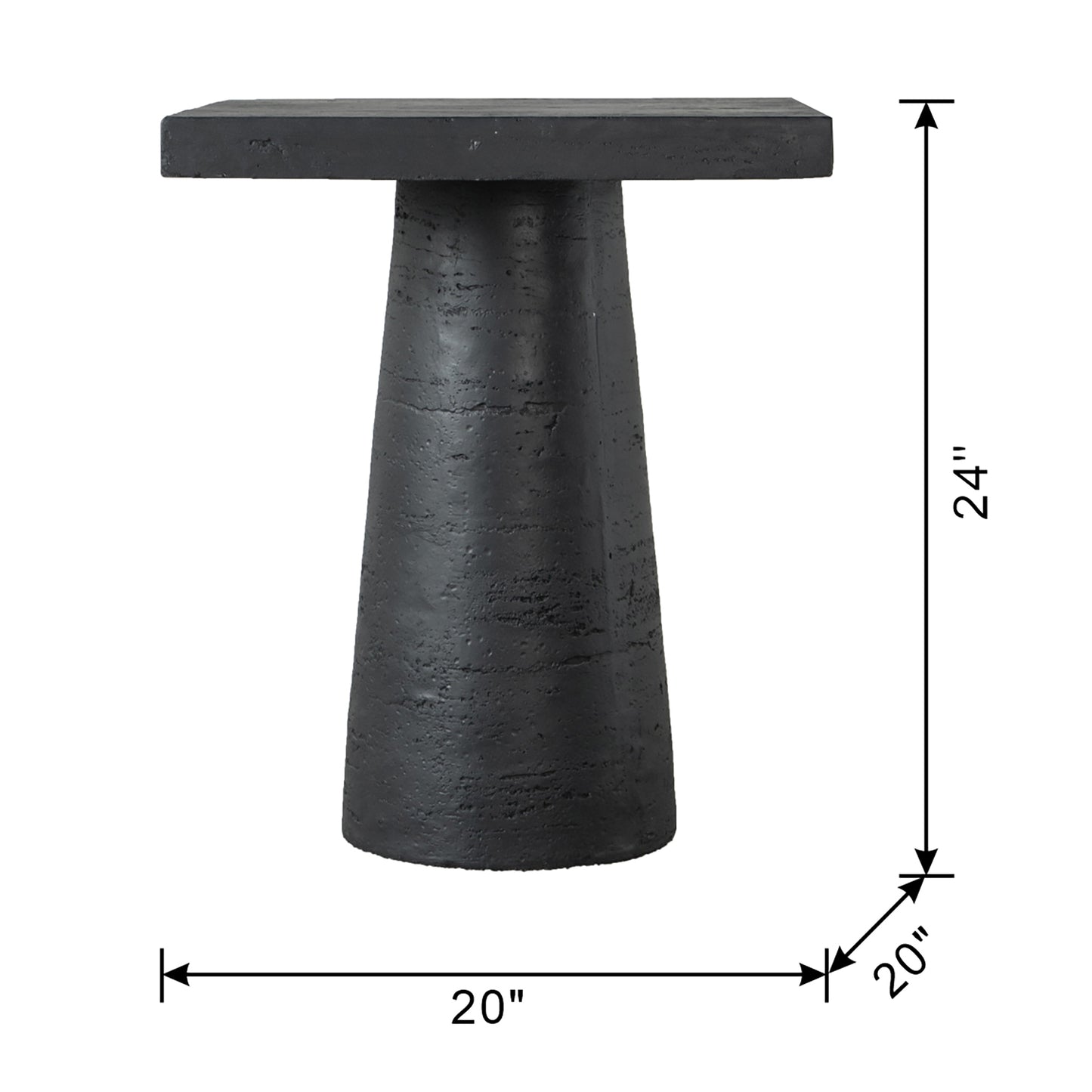 20x20x24" Black Square Side Table with Pedestal Base