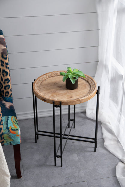 21.5" x 24" Round Side Table With Wood Top, End Table for Living Room Bedroom