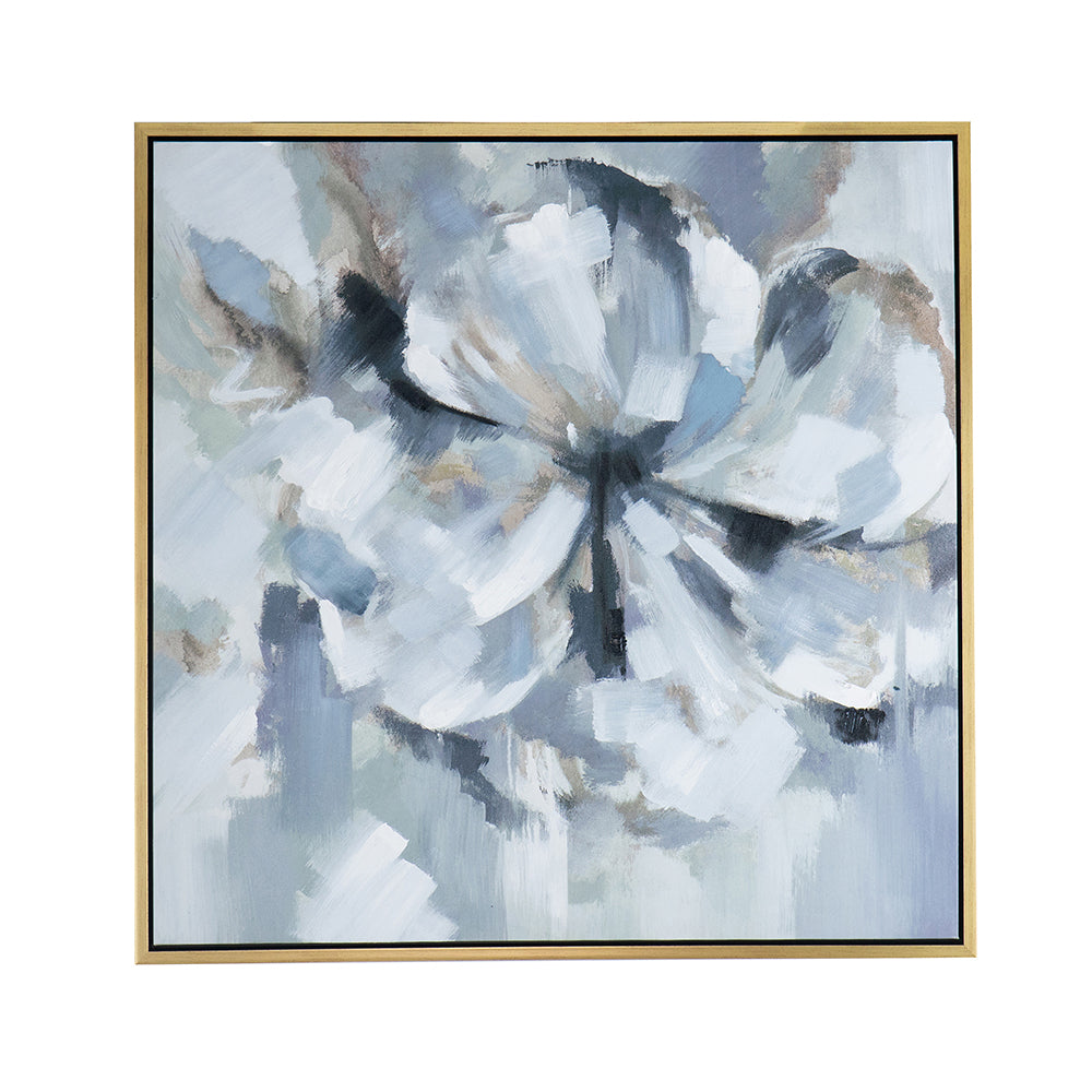 39.5" x 39.5" Large Modern Flower Oil Painting, Square Gold Frame Wall Art