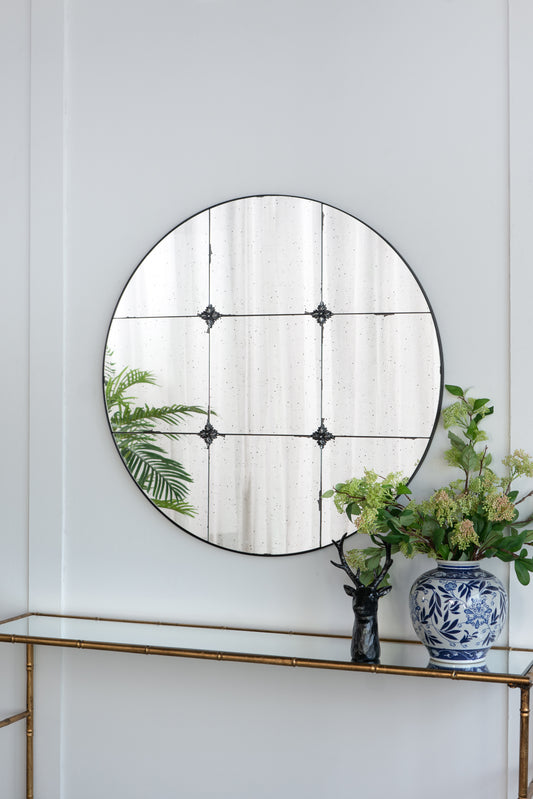 D36" Traditional Decor Style Round Antique Glass Wall Mirror,  Wall Decor for for Bathroom Entryway Console Lean Against Wall