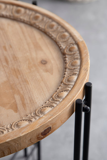 21.5" x 24" Round Side Table With Wood Top, End Table for Living Room Bedroom