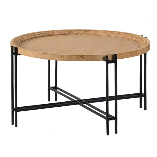 D32" x 18" Farmhouse Round Wooden Round Coffee Table with Metal Legs