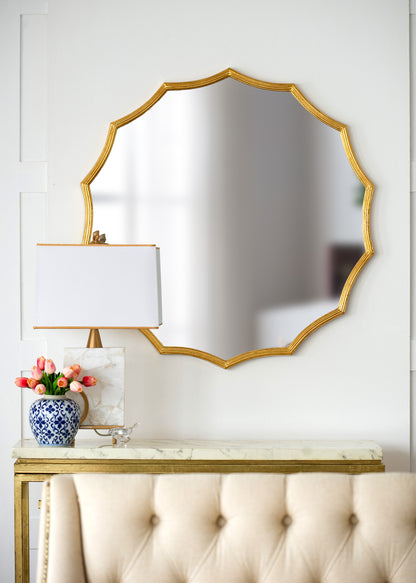 D40" Round Sunburst Wall Mirror with Gold Finish, Wall Decor Mirror for Entryway Bedroom Living Room