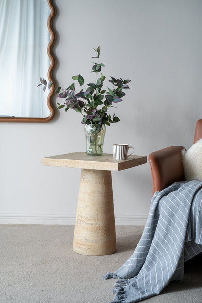 20x20x24" Cream Square Side Table with Pedestal Base