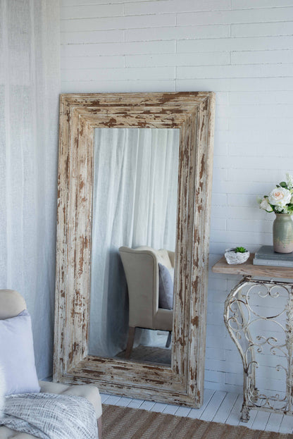 39x3.5x75" Full Length Rectangle Floor Mirror with Distressed Wood Frame