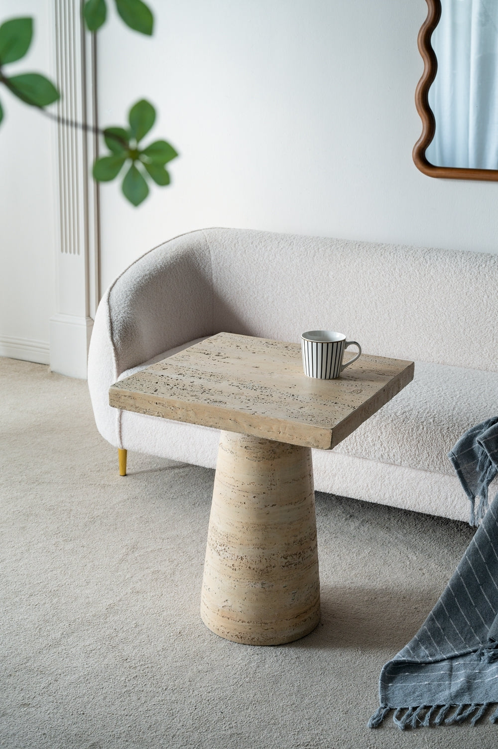 20x20x24" Cream Square Side Table with Pedestal Base