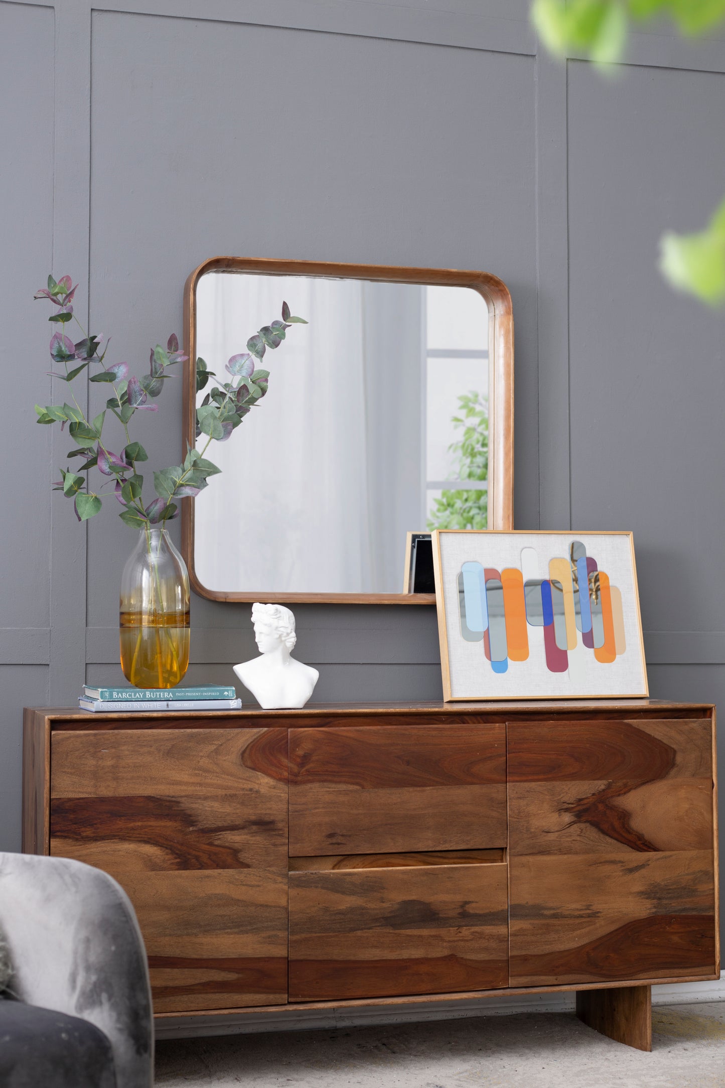 32"x32" Square Mirror with Wood Frame, Wall Mirror for Living Room Bathroom Entryway