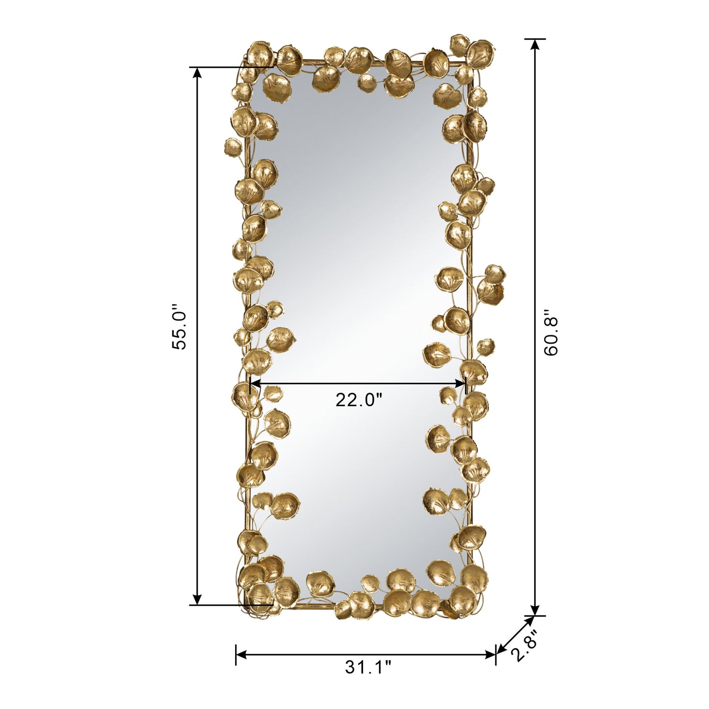 61" x 31" Full Length Mirror with Golden Leaf Accents, Floor Miiror for Living Room Bedroom