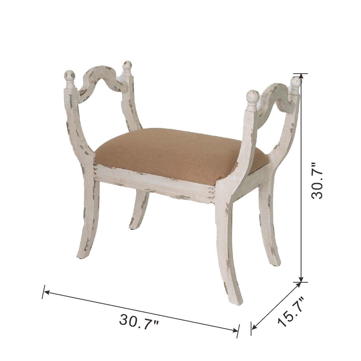 30.7x15.7x30.7" Harlow Bench, Farmhouse/French Country Style Vanity Chair