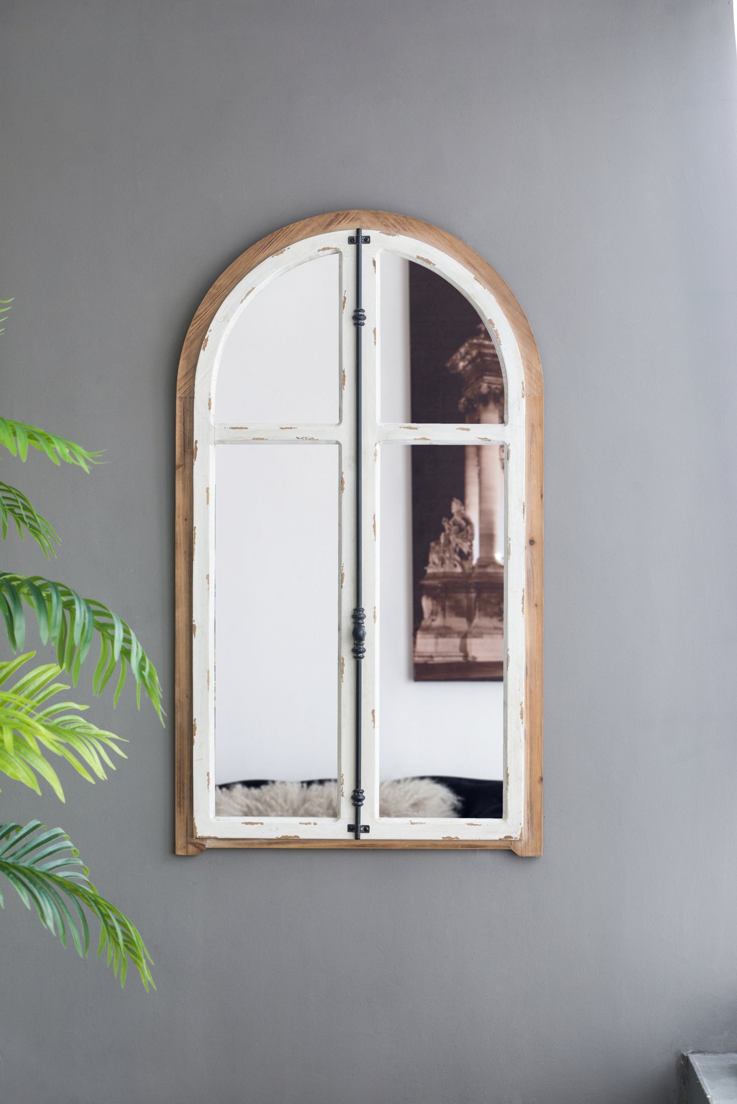 27.5" x 3" x 48" Arch Wood Wall Mirror