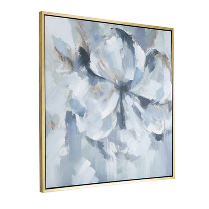 39.5" x 39.5" Large Modern Flower Oil Painting, Square Gold Frame Wall Art