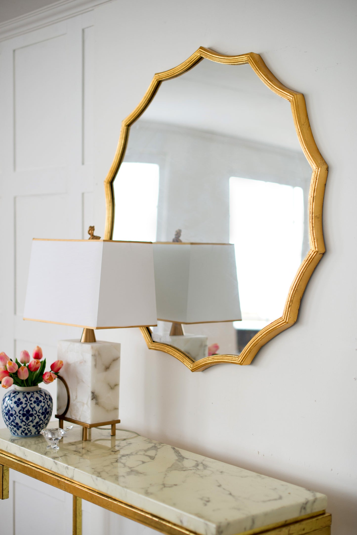 D40" Round Sunburst Wall Mirror with Gold Finish, Wall Decor Mirror for Entryway Bedroom Living Room