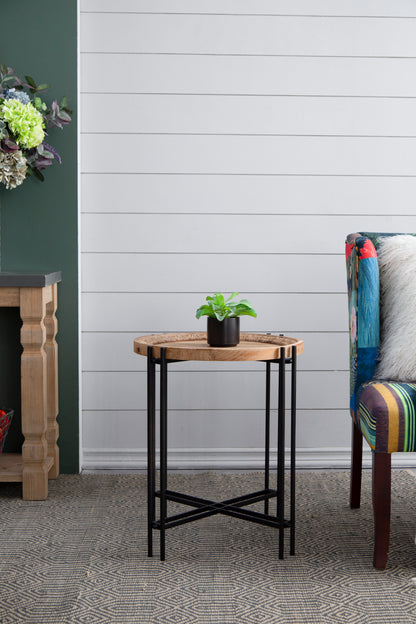 21.5" x 24" Round Side Table With Wood Top, End Table for Living Room Bedroom