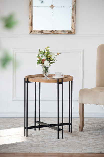 21.5" x 24" Round Side Table With Wood Top, End Table for Living Room Bedroom