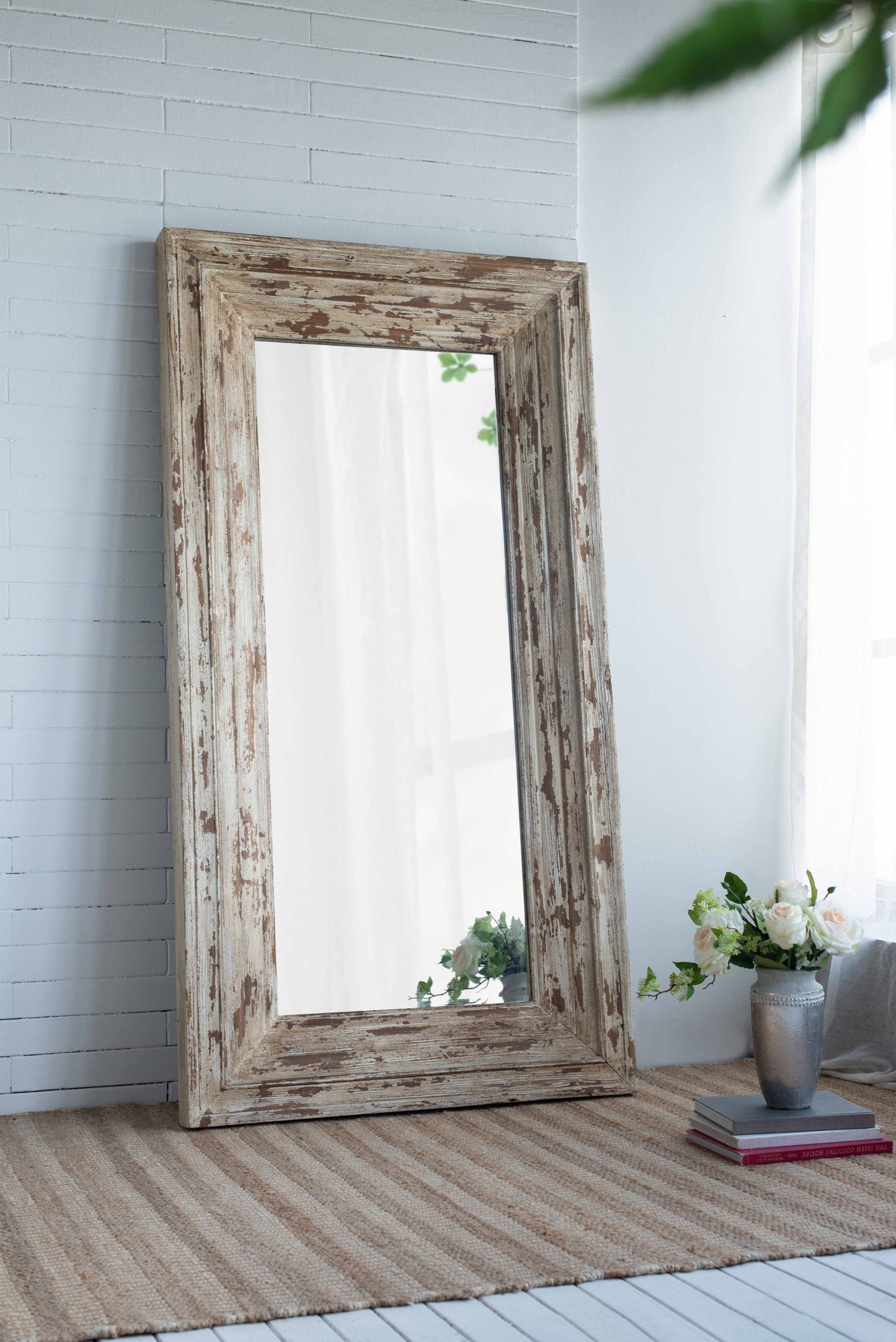 39x3.5x75" Full Length Rectangle Floor Mirror with Distressed Wood Frame