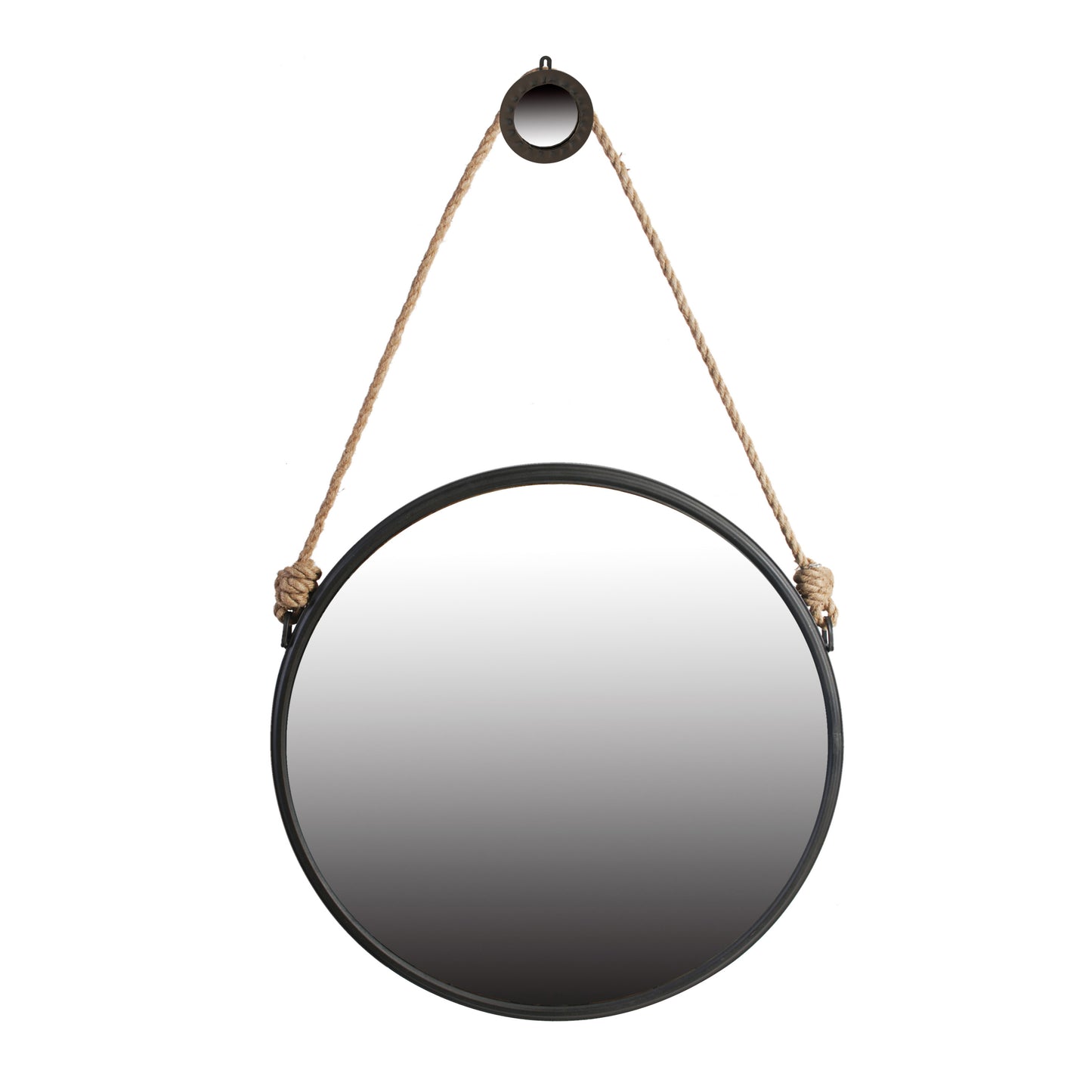 29.5" in On-trend Hanging Round Mirror with Black Framed and with Rope Strap Contemporary Industrial Decor for Bathroom, Bedroom, or Living Space