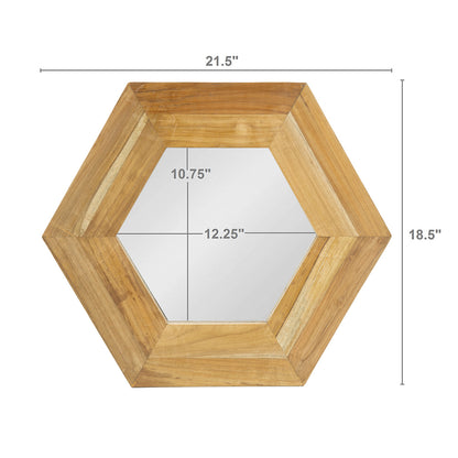 18.5" x 18.5" Hexagon Mirror with Natural Wood Frame, Wall Decor for Living Room Bathroom Hallway,