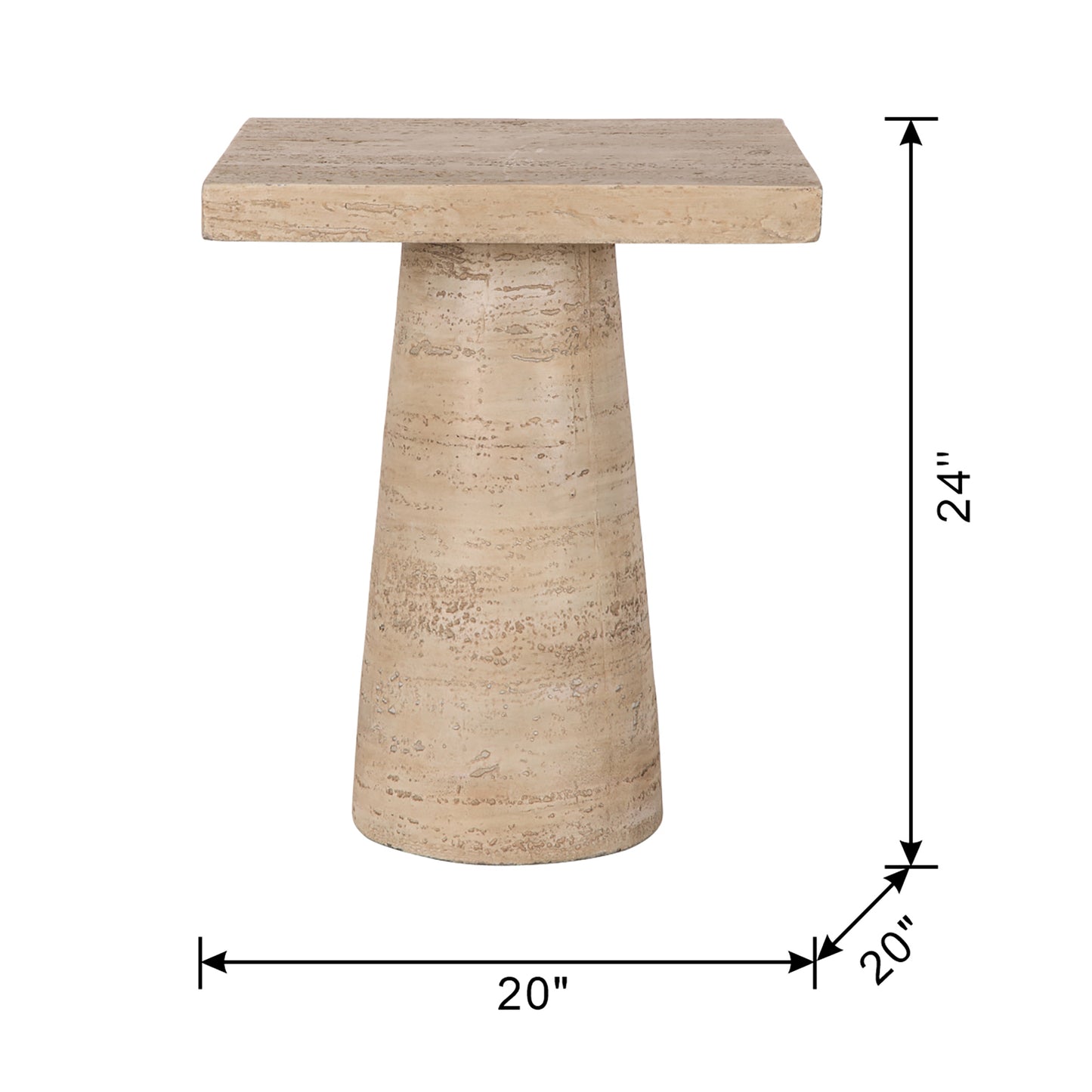 20x20x24" Cream Square Side Table with Pedestal Base